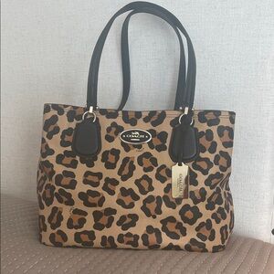 Coach Tan and Black Leopard Tote